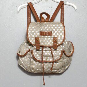 American Eagle tan beige brown polka dot backpack